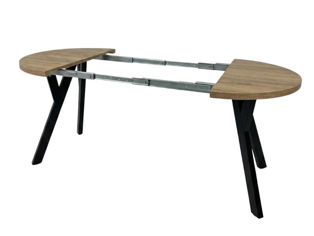 Dekori Runder Ausziehbarer Esstisch für Esszimmer, Wohnzimmer PERO, Loft-Stil, Durchmesser: 90 / 140 cm, Farbe: Eiche Craft Golden / Schwarz