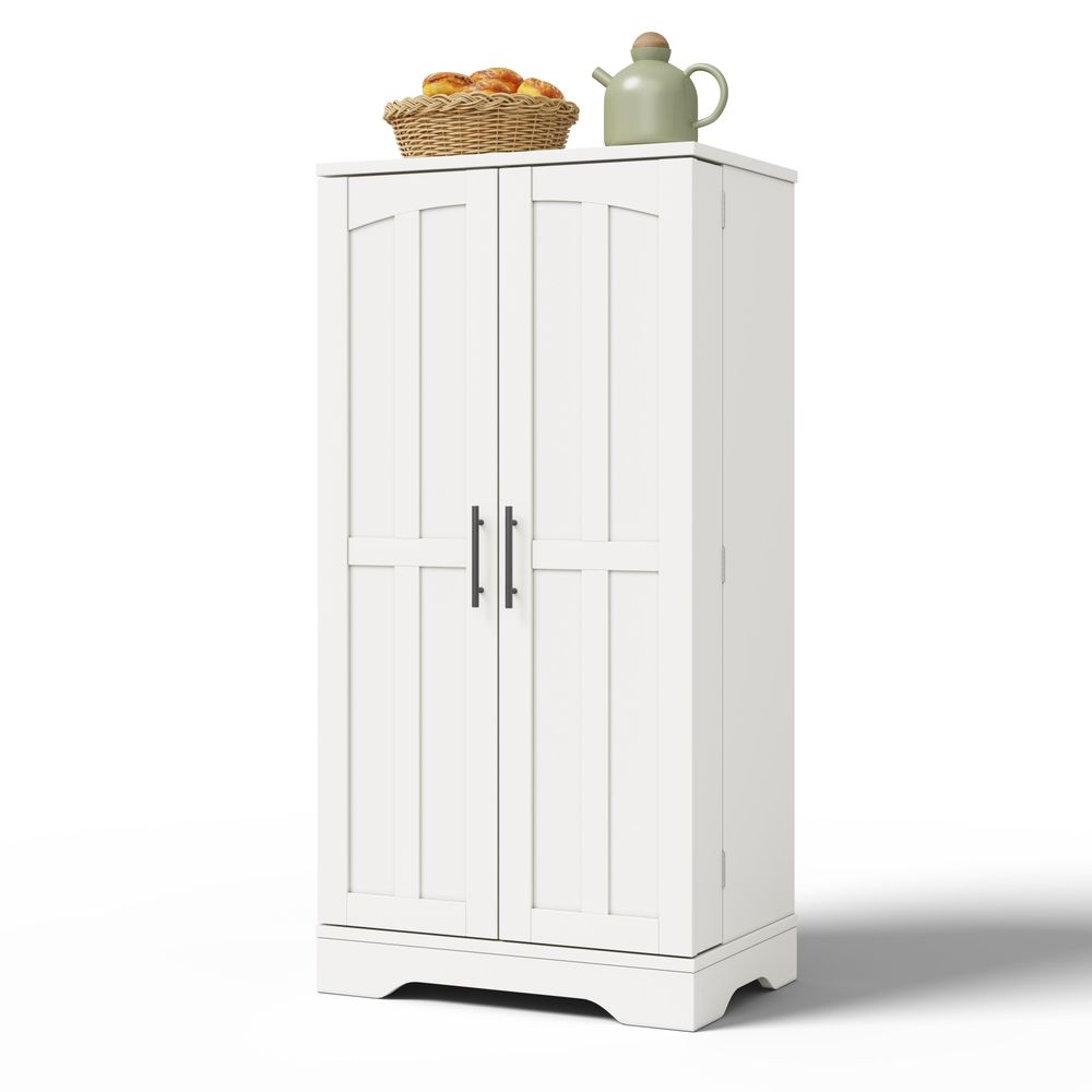 Flieks 2-türiger Küche Hochschrank mit LED, Schrank mit verstellbaren Regalböden & Türablagen, Küchenschrank Aufbewahrungsschrank 60x40x120 cm, Weiß