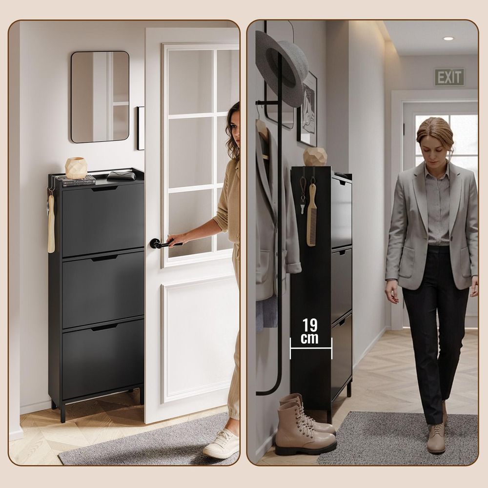 SoBuy Schuhschrank Eingangsmöbel mit Haken und LED-Beleuchtung Schwarz Modern FSR151-H-E-SCH