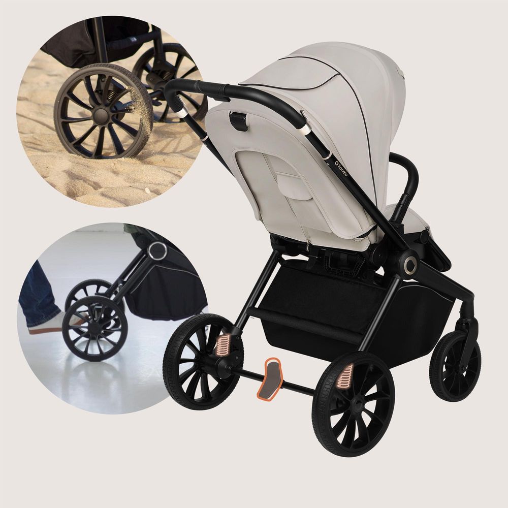 Lionelo Mika Plus Universal-Buggy bis zu 22kg Hohe Manövrierfähigkeit XXL-Verdeck mit UPF50+ Beige