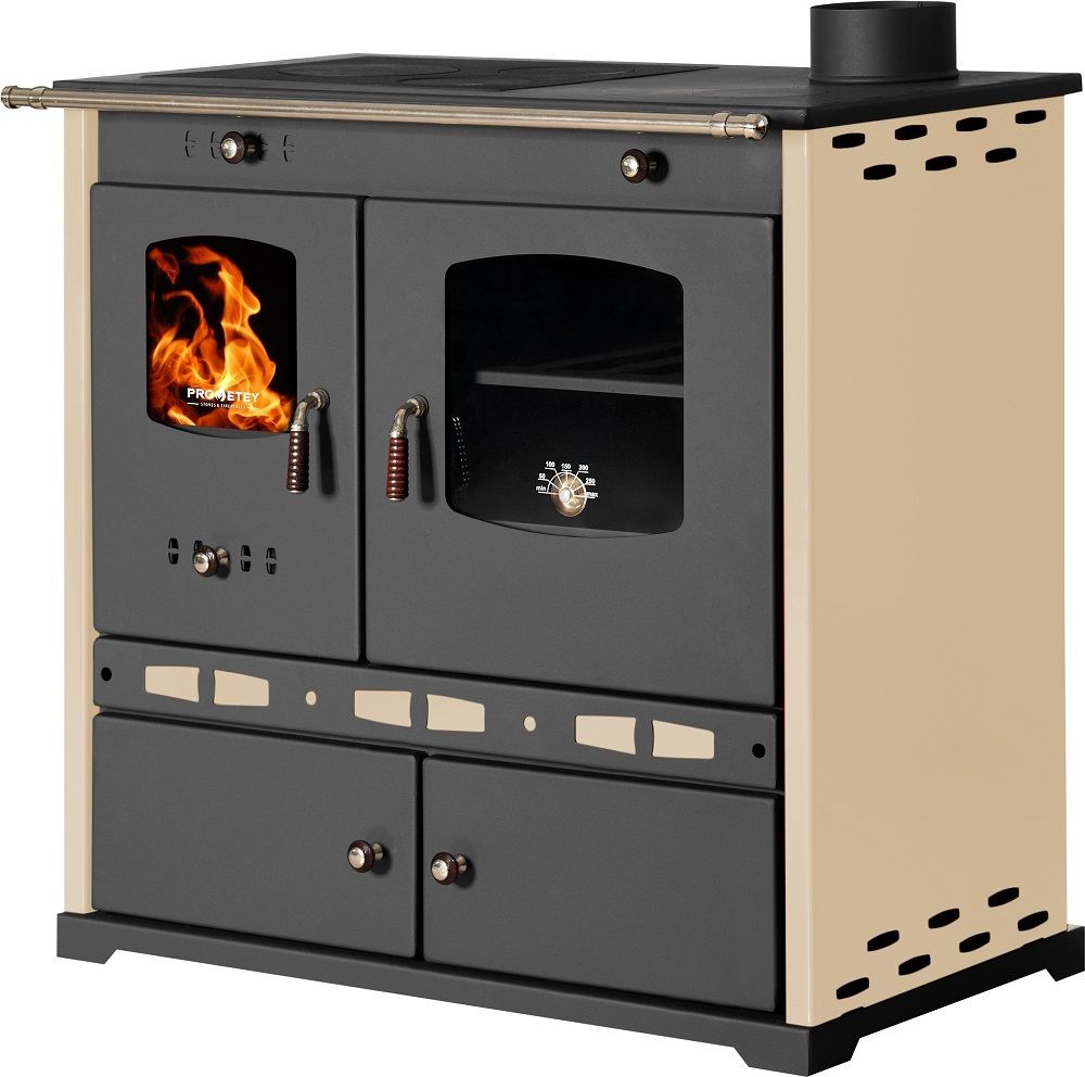 Küchenofen Holzherd Perfect ECO LUX creme, Rechte Version - 7,38 kW Dauerbrandherd
