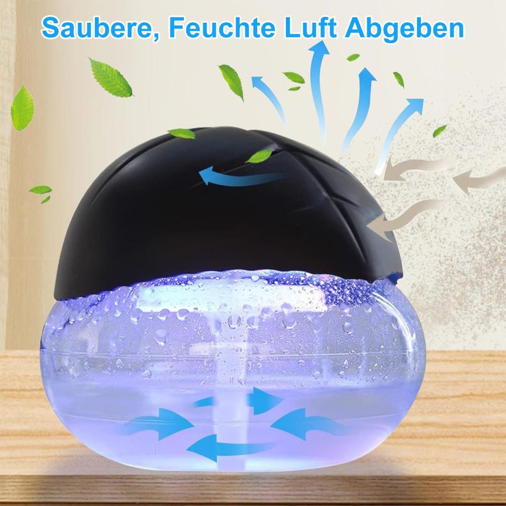 Wasserbasierter Luftreiniger mit Luftbefeuchtung , 12h Dauerbetrieb, 7 Farben LED, geräuscharm, wartungsfreundlich, für Zuhause & Büro, Schwarz
