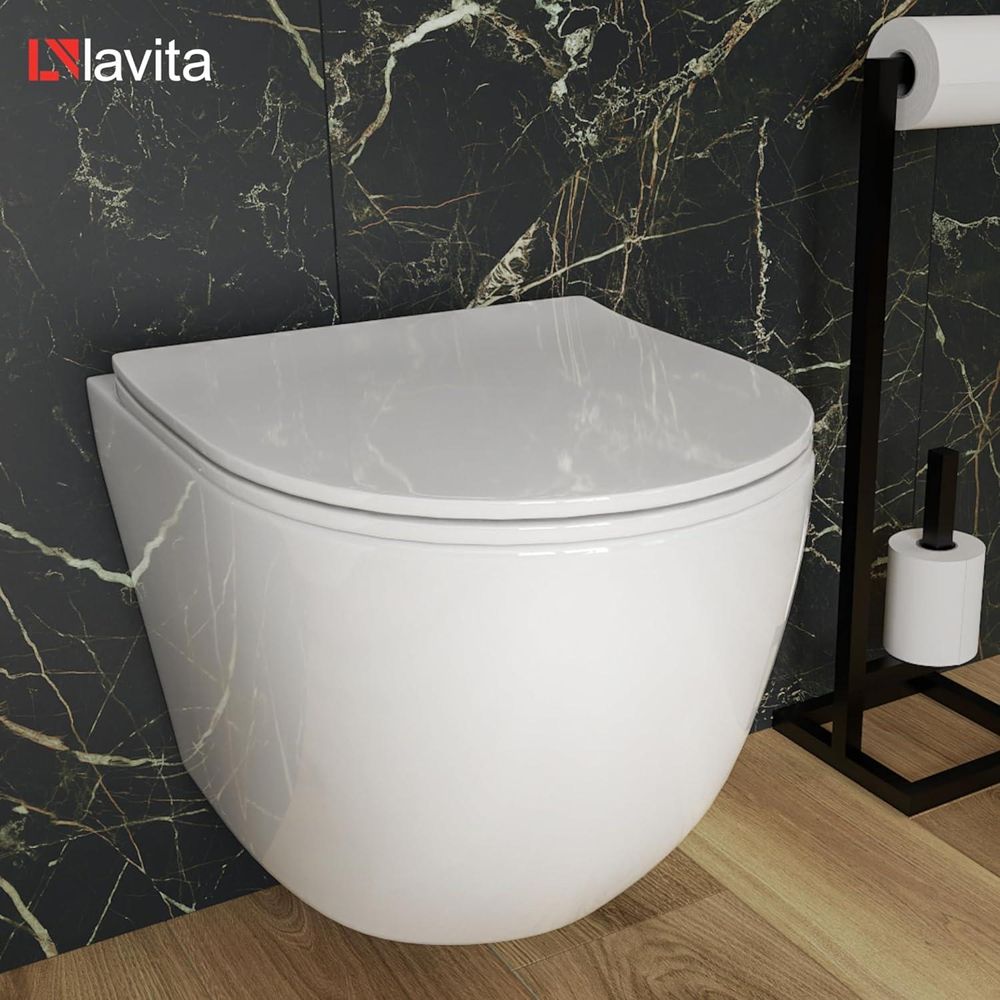 Lavita | Hängende WC - Toilette Sinto Grande 2.0 - Keramik - Leises Spülen - Spülrandlos - Hygienische Toilette