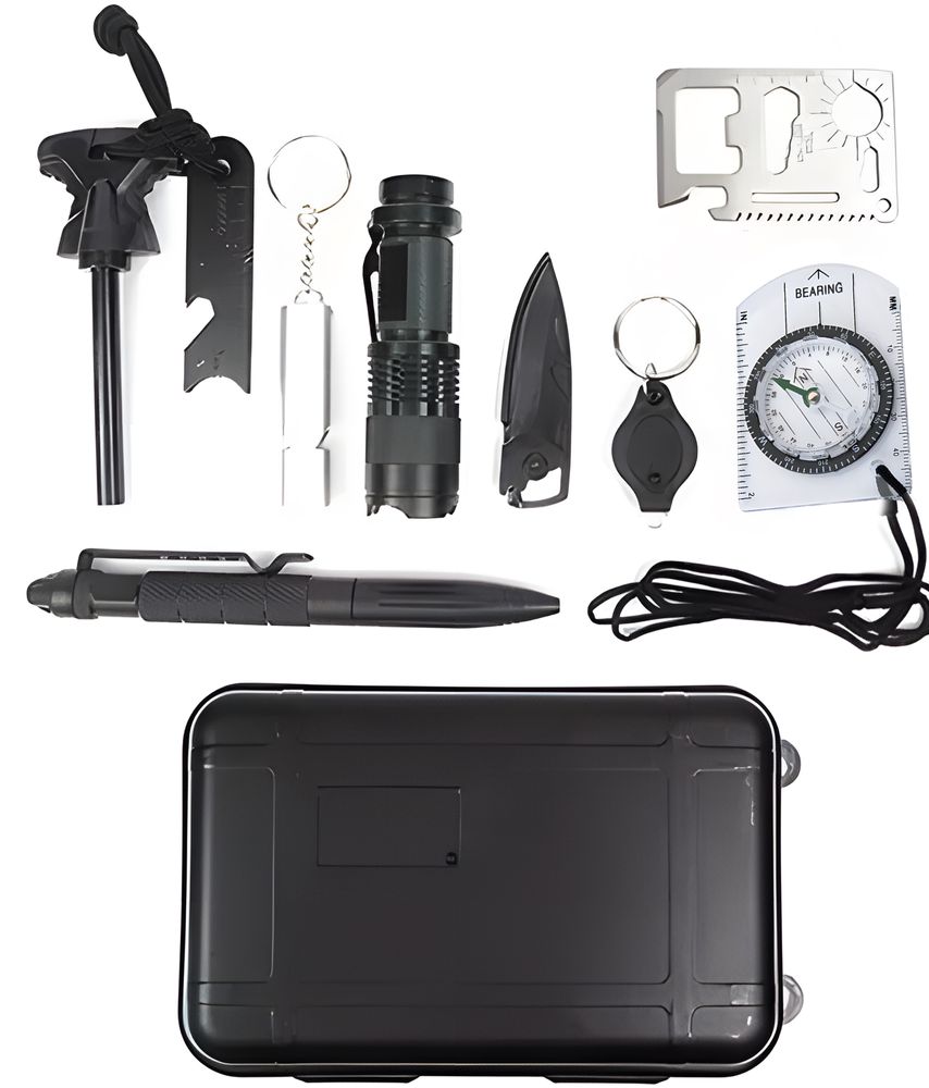 Survival Kit 12in1 Outdoor Notfall Überlebensset mit Klappmesser, Feuerstahl und Kompass, Wasserdichtes Erste-Hilfe-Set, Geschenk für Männer Retoo