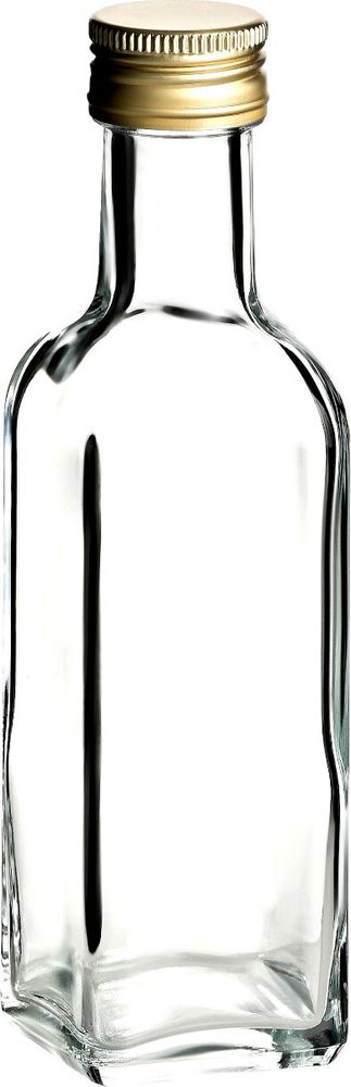 gouveo 24er Set Glasflaschen 100 ml Maraska klar mit Deckel goldfarben - Kleine Maraska Flaschen 0,1 l