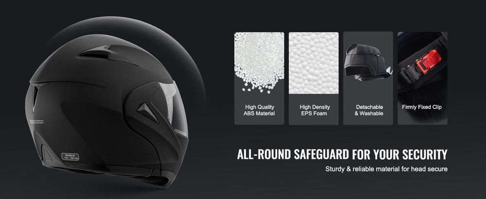 VEVOR Motorradhelm (ohne Visier) Größe 57-58 cm, ABS, mit Bluetooth-Kommunikation und austauschbarer Linsengröße, M DOT-, geeignet für Jugendliche und Erwachsene