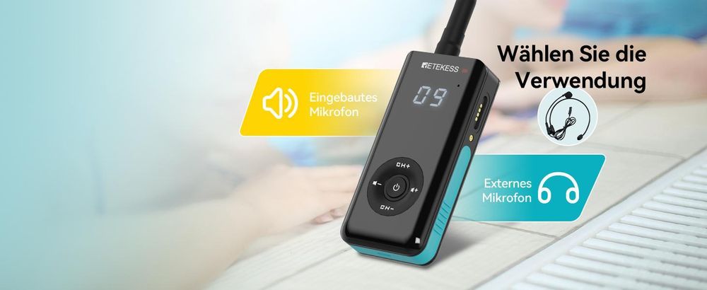 Retekess TT120 Schwimmtrainings-kommunikationssystem, IP68 Wasserdichte, Knochenleitung, 120 m, mit USB-Ladegerät, Sportkopfhörer für Schwimmschule