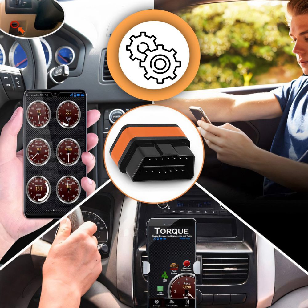 OBD2 Diagnosegerät mit Bluetooth & Auslesegerät – ELM327 v2.2 Fehlercodeleser für Motor, Getriebe, ABS & SRS, Echtzeitdaten Alle KFZ Retoo
