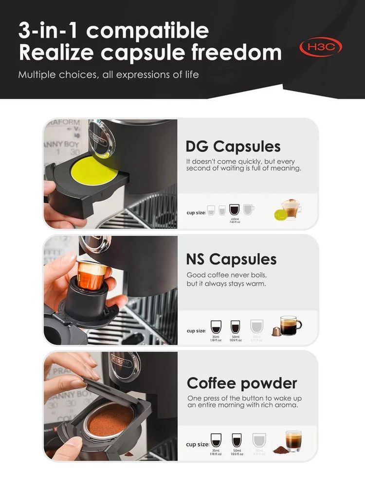 HiBREW H3C Kapsel-Kaffeemaschine 3in1, 20 bar, 1,4 L, Weiß