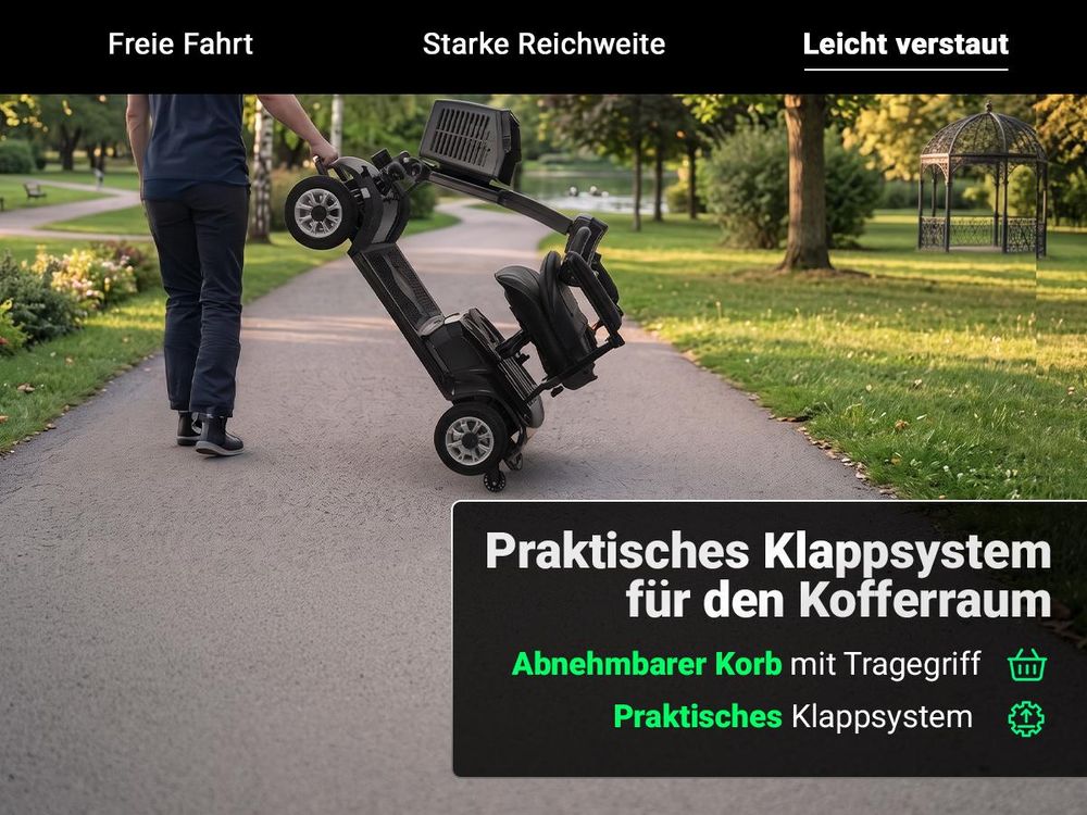 eFlux Mobility M1 Elektromobil | Elektro Senioren Roller - E-Scooter - Tiefeneinstieg - Schwenksitz - Einhand Steuerung - Klappbar - 20 km (Schwarz)