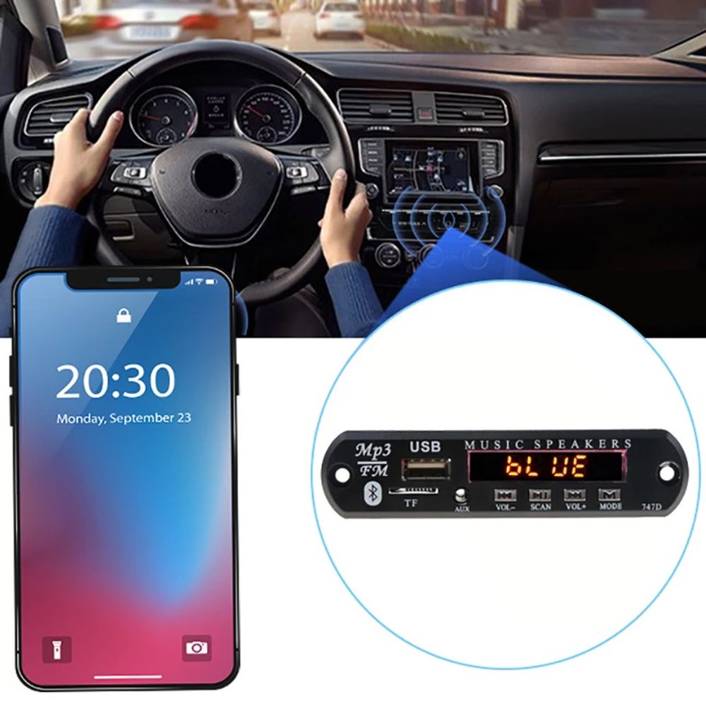 Autoradio Audio Board Bluetooth Adapter Multimedia KFZ Transmitter Kfz-Empfänger LCD AUX 3.5mm 7V-12V Modul USB Ladegerät FM Radio Unterstützt Retoo