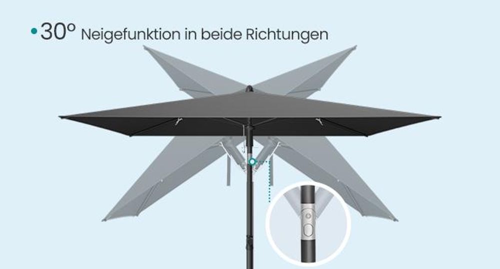 SONGMICS Sonnenschirm 190 x 120 cm, UPF 50+ Sonnenschutz für Garten Terrasse Strand, knickbar, ohne Ständer, grau