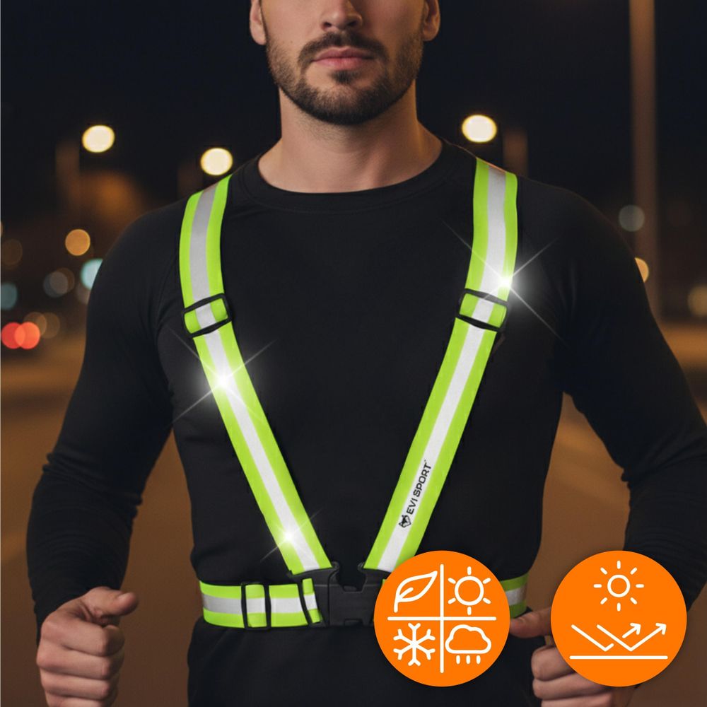 Reflektierende Weste Sicherheitsgeschirr verstellbar, Reflektor Hosenträger für Fahrrad Motorrad Laufen & Joggen, EVI SPORT ActiveStride Neongelb