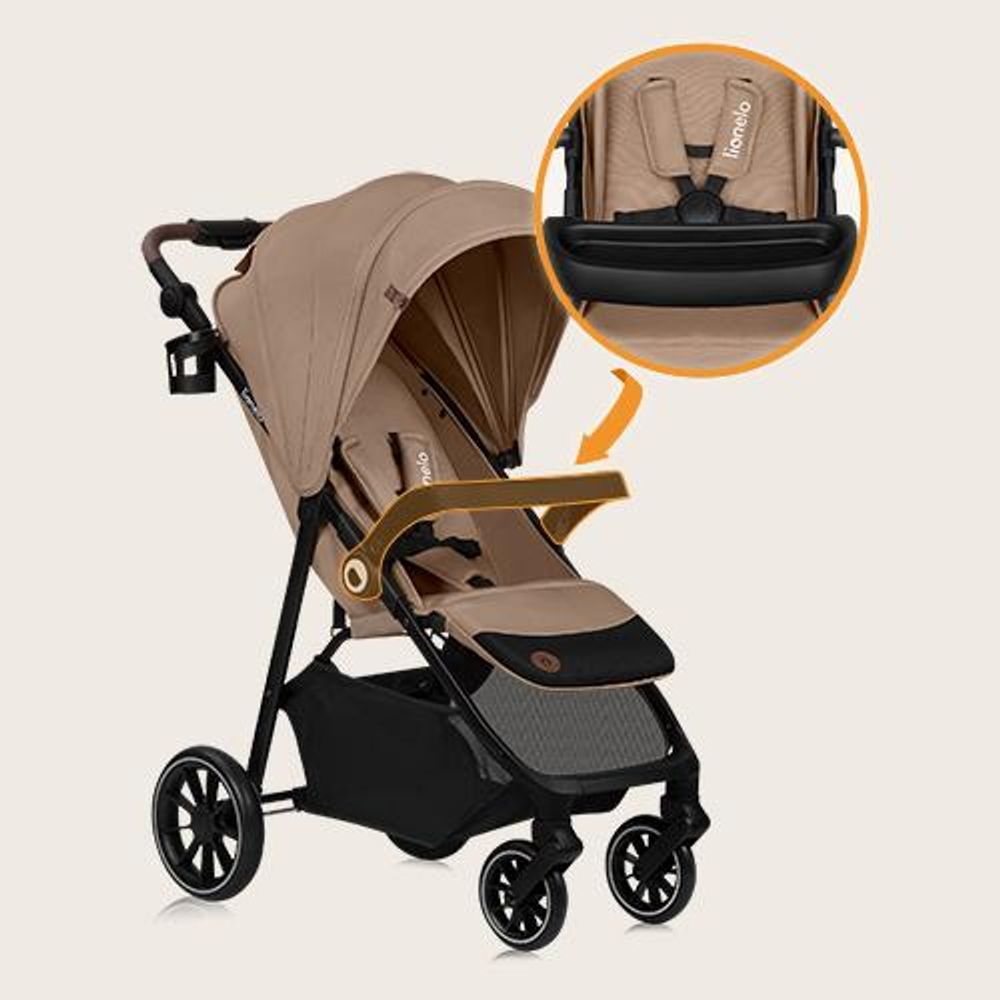 Lionelo Emma One Buggy bis zu 22 kg Schwenkbare 360 Räder Einhändig klappbar Verstellbare Rückenlehne und Fußstütze XXL-Verdeck UPF50+ Beige