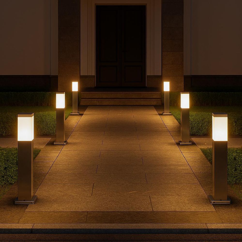 MasterLED Außenleuchte E27 IP44 Pollerleuchte 45cm Silber Wegeleuchte Gartenlampe aus Edelstahl für Wege und Hof
