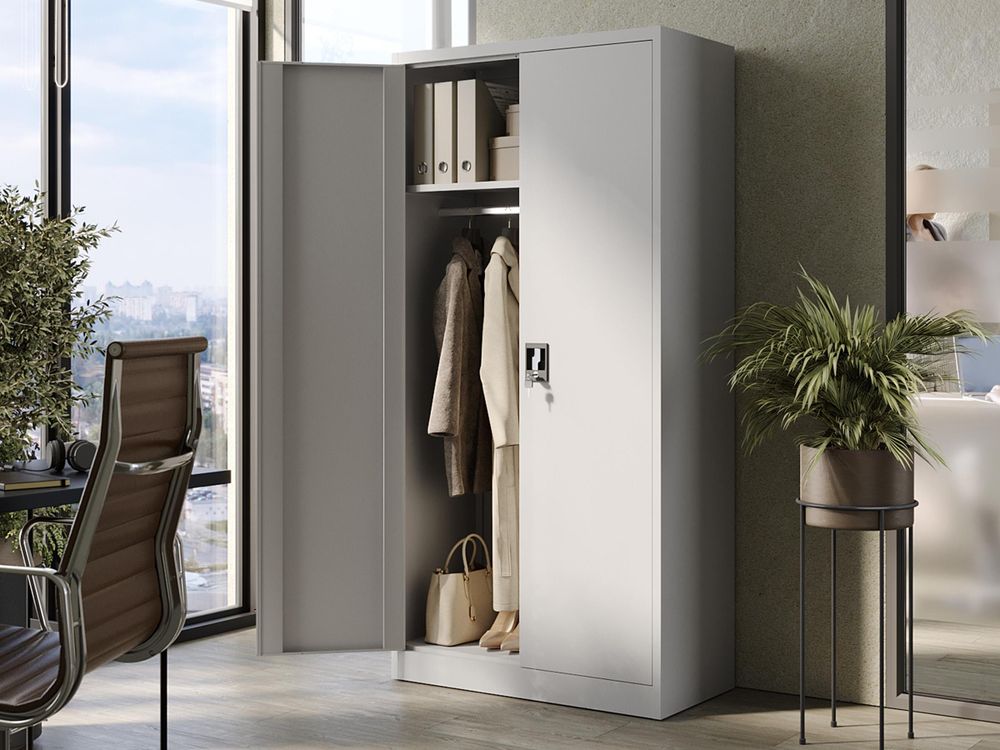 Muralo Sozialraumschrank aus Stahl MEHRZWECKSCHRANK für Büro Stahlschrank für Dokumente Akten Hellgrau 90x45x185cm