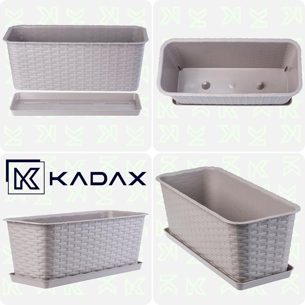 KADAX Balkontopf mit Untersatz "Frette", Balkonkasten mit Wasser Öffnungen, 40cm, Karamell