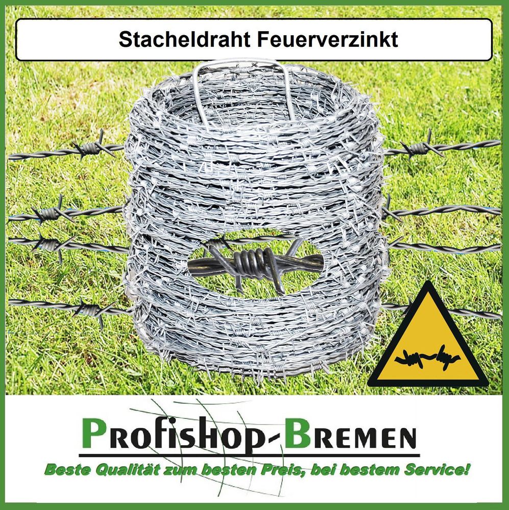 Stacheldraht feuerverzinkt Sperrdraht Natodraht Absperrdraht 2 drähtig 4 spitzig verzinkt (100 Meter) - Grundpreis pro Meter 0,23 EUR