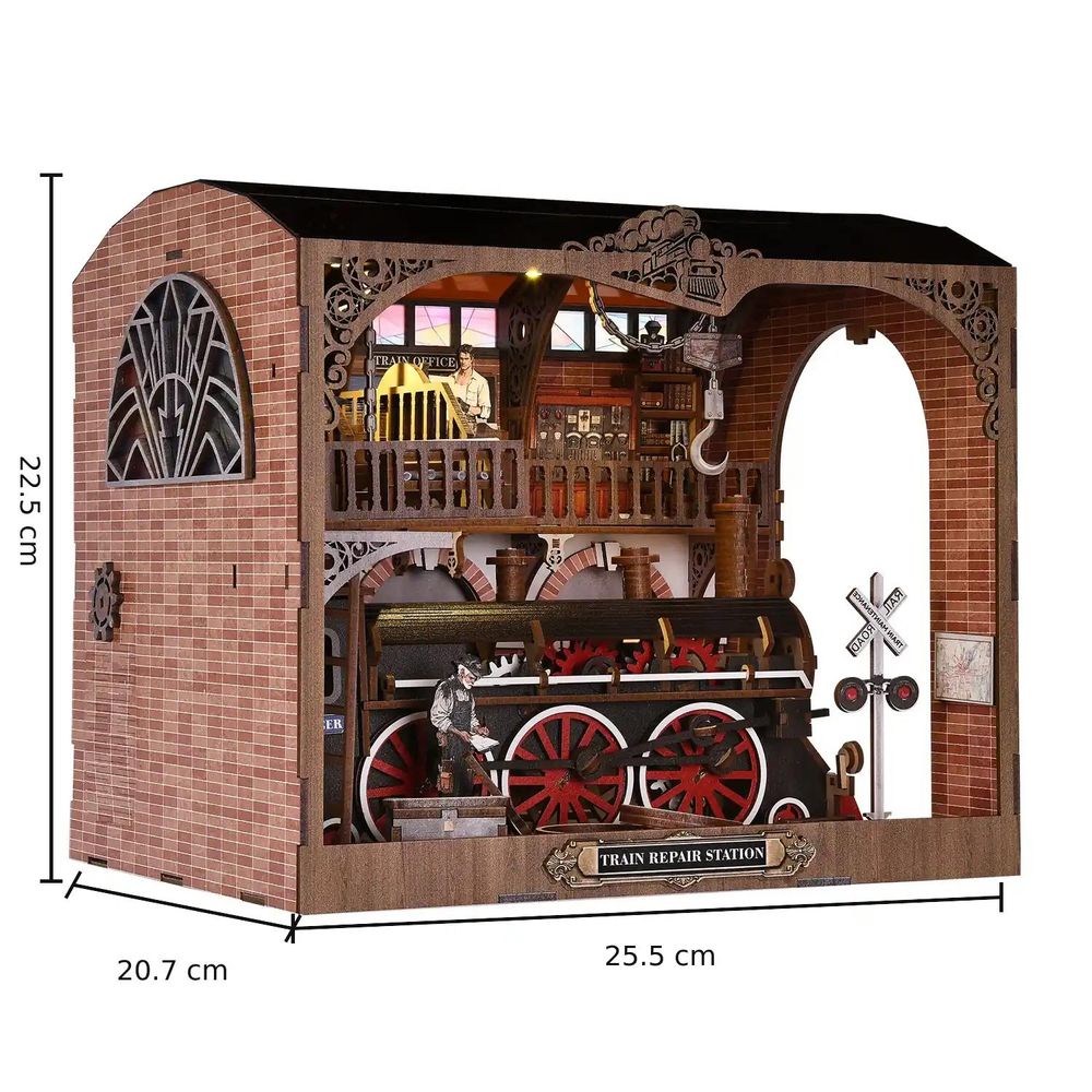Maße des THAR Book Nook Train Repair Station: 25,5 x 20,7 x 22,5 cm