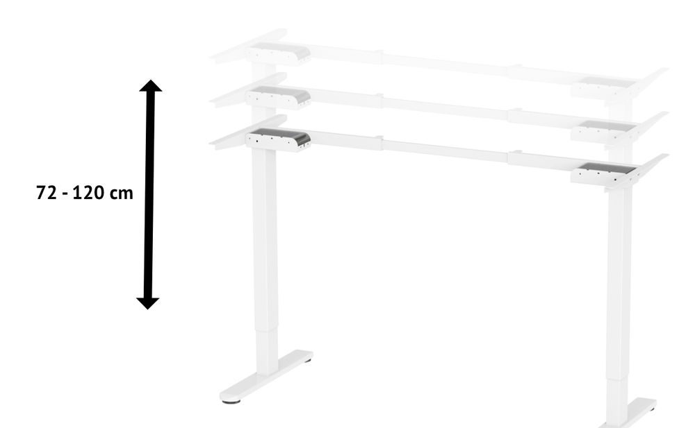 Infografik zur Höhe des SVITA DOBON Schreibtischgestells, von 72 bis 120 cm