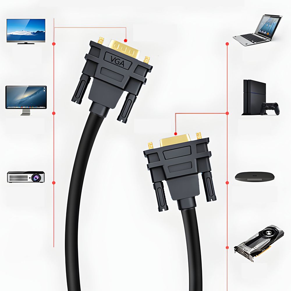 Full HD DVI zu VGA Kabel Monitorkabel Videokabel mit vergoldeten Anschlüssen Auflösung bis 1080p 140cm für Monitore PCs Notebooks Fernseher LCD Retoo