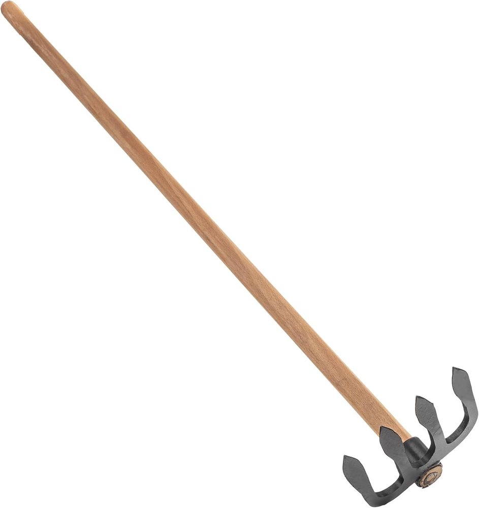 KADAX Kartoffelhacke mit 4 Zinken und langem Holzstiel, Gartenhacke aus geschmiedetem Stahl, Dunghacke für Gartenarbeit, Hacke für Garten, mit Stiel