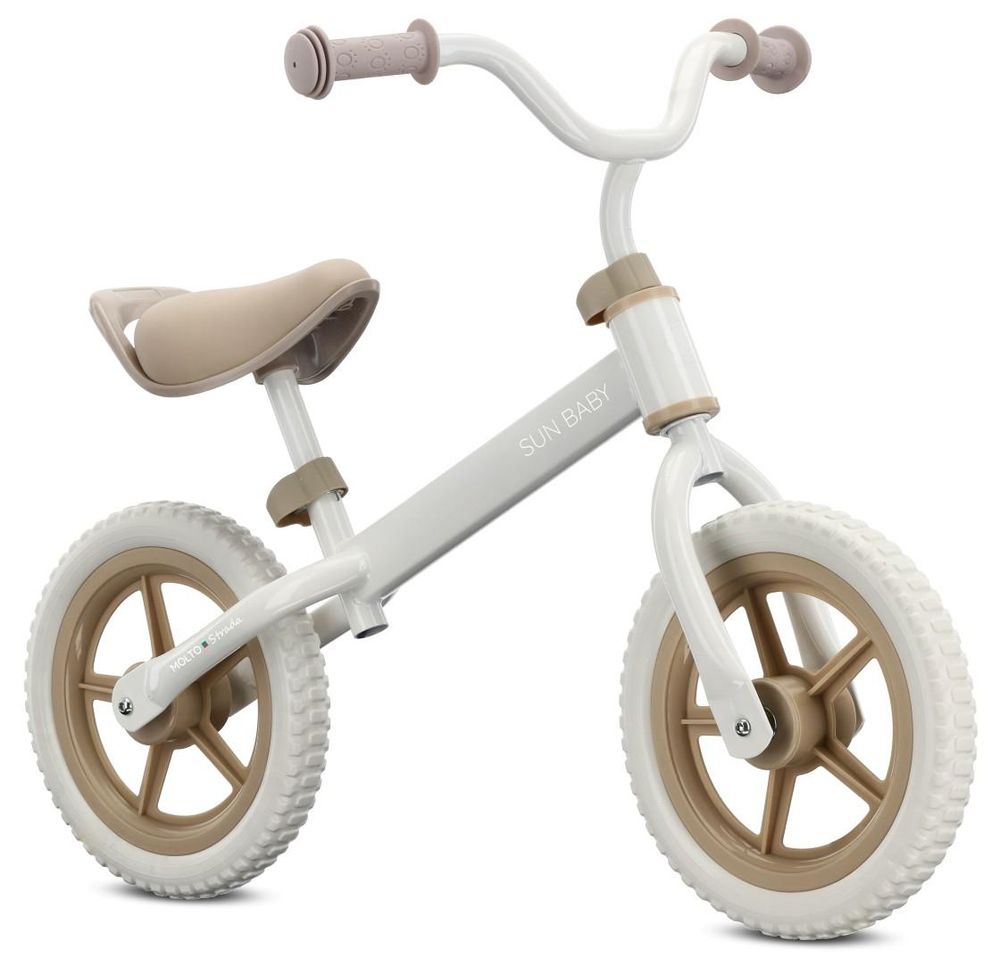 Loopfiets met verstelbaar stuur en zadel, geschikt voor verschillende lengtes.