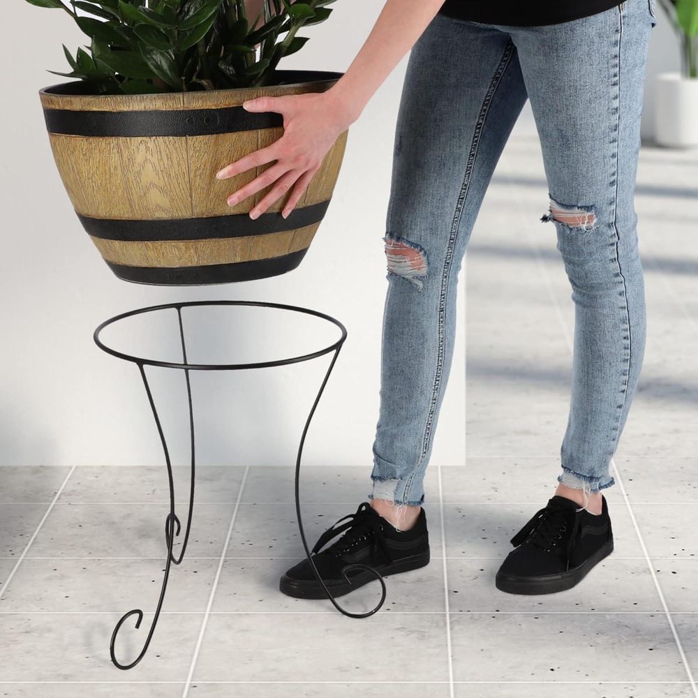 KADAX Blumentopfständer, Pflanzenständer aus Stahl, wetterfester Blumenständer für Innen- und Außenbereiche, Balkon, Terrasse, Garten, Pflanzenhalter, Blumentopf-Halter, schwarz (rund, hoch)