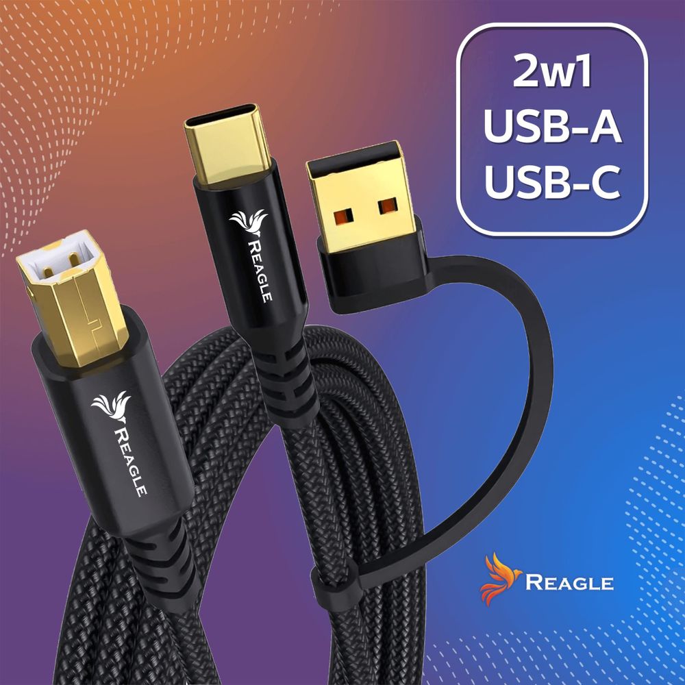 USB Drucker Kabel 2m 2in1 Stecker USB C und USB A auf USB B für Scanner Fax Plotter Kompatibel mit HP Canon Brother Epson Reagle Hochwertig