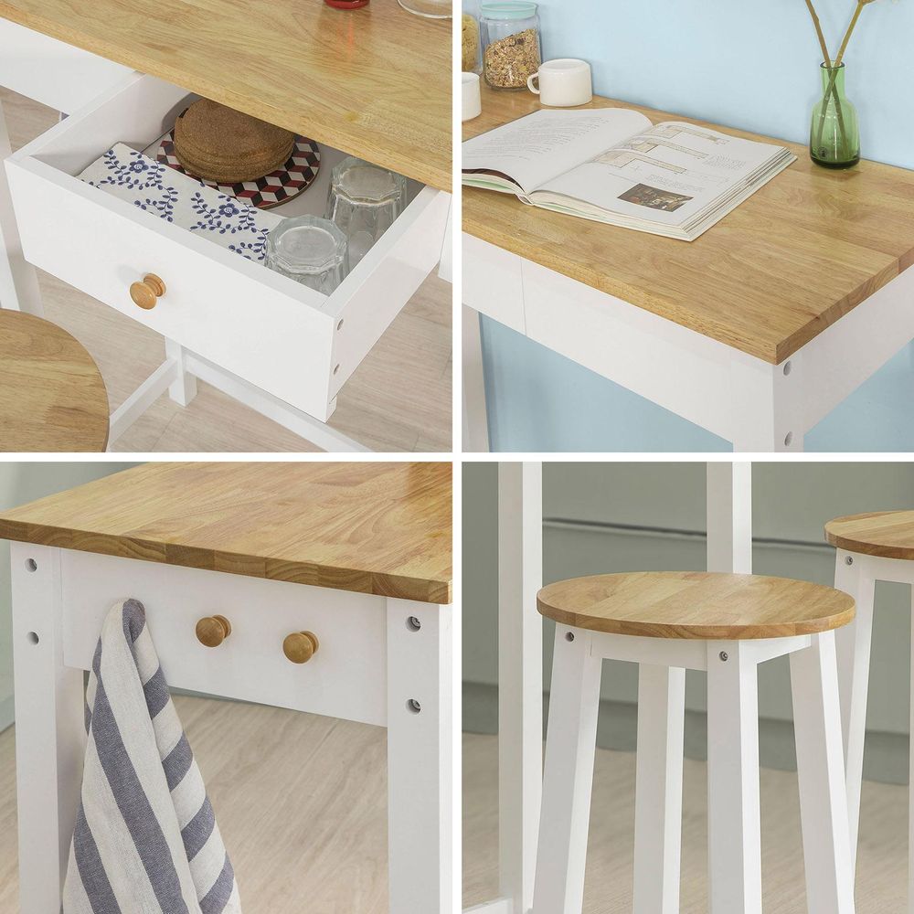 SoBuy Essgruppe Esstisch Set 3-teilig Bartisch mit 2 Stühlen, platzsparendes Küchentisch Set für Esszimmer Balkon Garten Kompakt Modern FWT50-WN