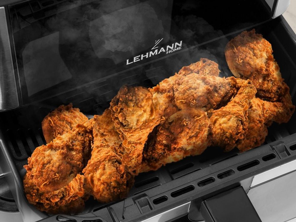 LEHMANN Heißluftfritteuse, Airfryer 1800 W, Kapazität 10L, 80°-200°, 12 Programmen, mit Sichtfenster - Backen und Frittieren Ohne Fett