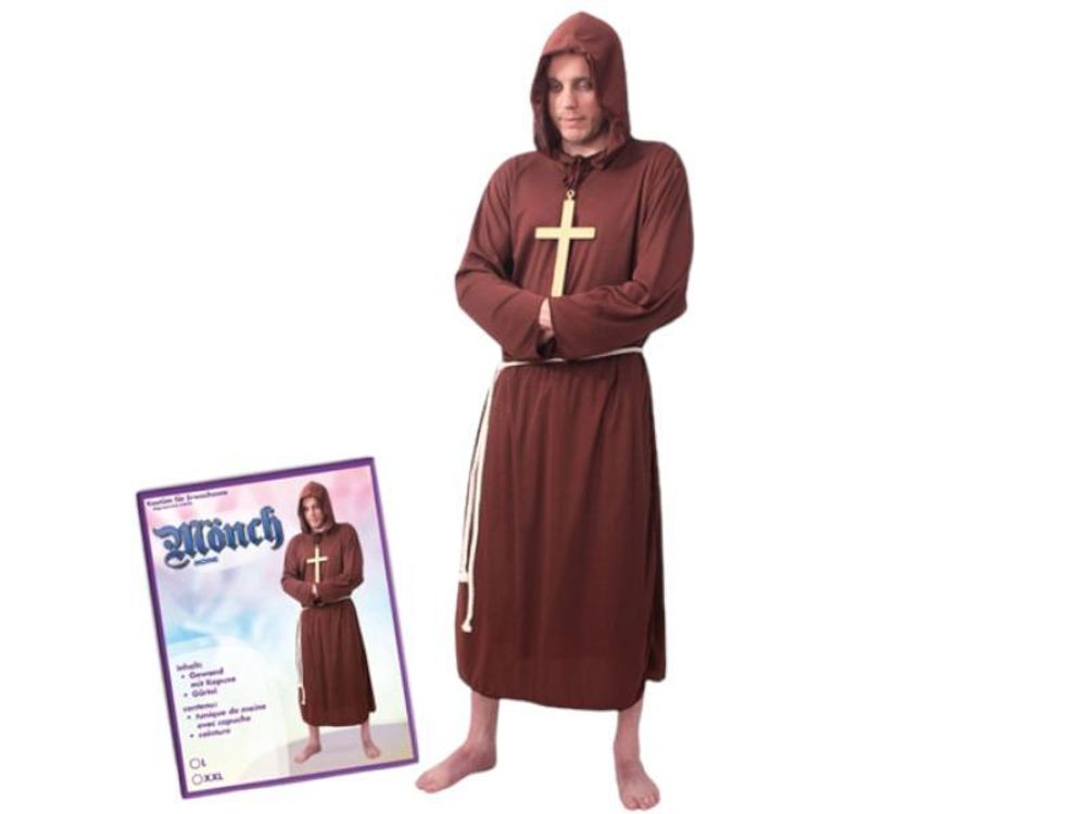 Kostüm Mönch, 2-tlg. Gewand mit Kapuze und Gürtel, Kutte, Robe, Priester-​Gewand, Mönch-​Kostüme, Mittelalter (L)
