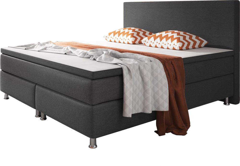 Inter Handels Boxspringbett Berlin 180x200 | Boxspringbett aus Webstoff Anthrazit