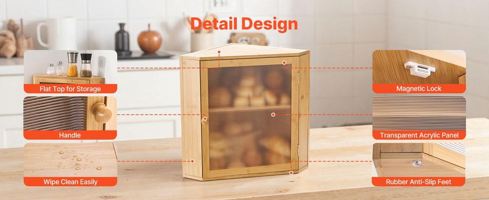 VEVOR Eck-Brotkasten doppellagiger Brotbehälter Brotbox Organizer aus Holz für s