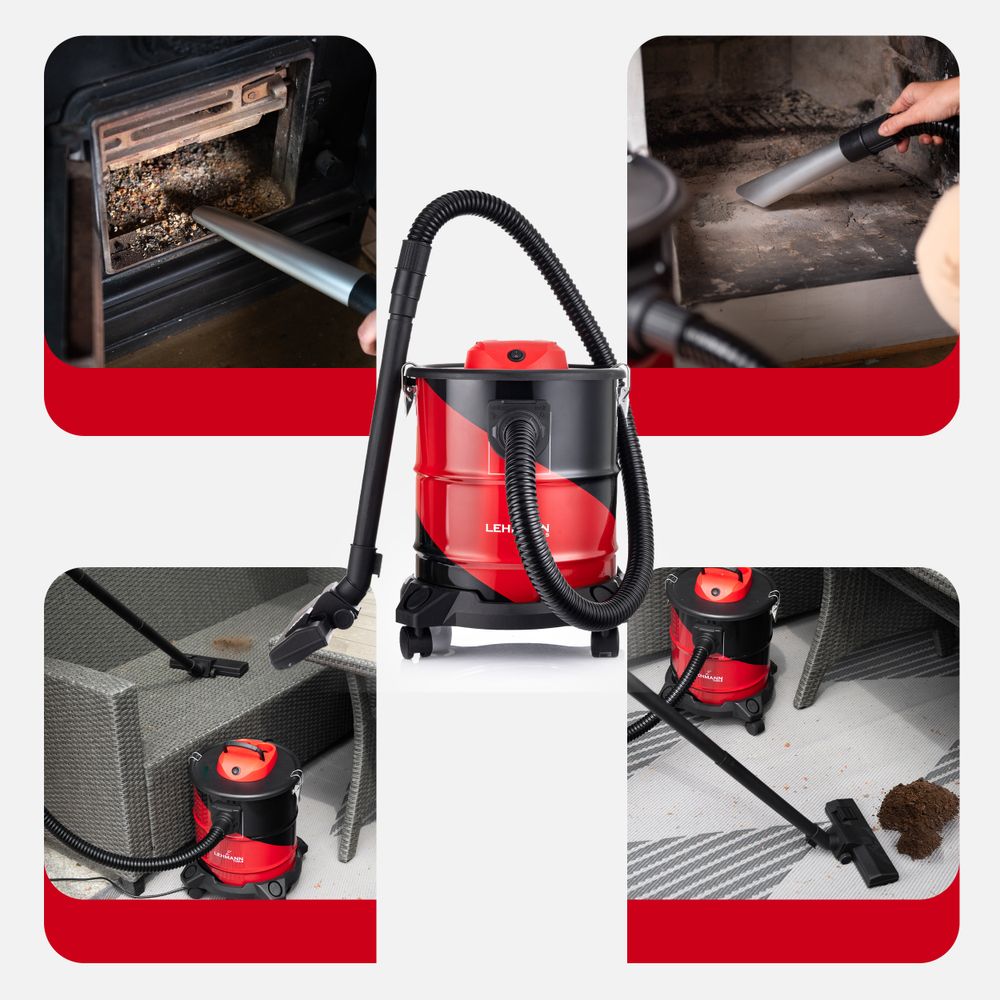 Odkurzacz przemysłowy Lehman Haddo Premium do popiołu, gipsu, gruzu, kominka, 1200-2000W, Turbo, 20l, bezworkowy, HEPA, bogaty zestaw
