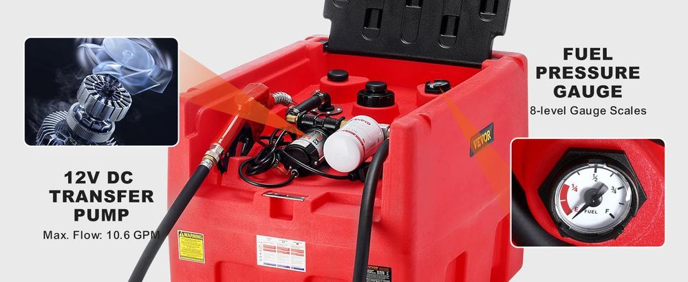 VEVOR Tragbarer Dieseltank 181,7 L mit 12V Elektropumpe, Diesel & Benzin