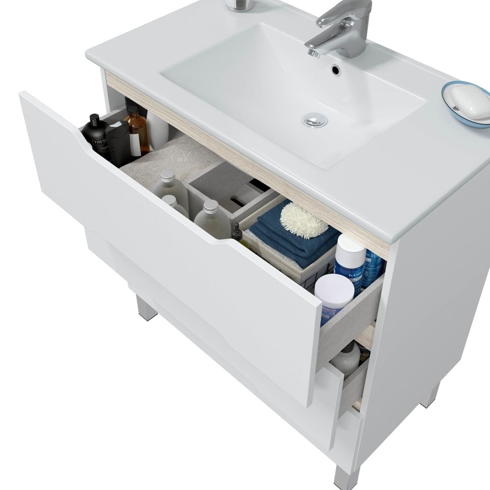 Waschtisch LEA – Waschbeckenunterschrank mit Soft-Close-Schubladen und melaminbeschichteter Oberfläc