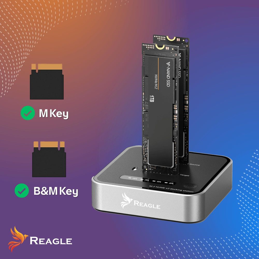 M.2 NVMe SSD Cloning Station Docking Station 20Gbps USB C 3.2 Gen 2x2 Offline Klonen Adapter für 2 Laufwerke bis 4TB Werkzeugfrei Reagle