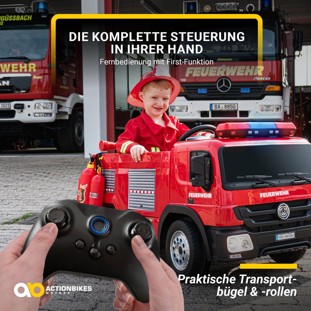 Actionbikes Motors Elektro Feuerwehr Auto| Feuerwehrauto Kinderauto - Bremsautomatik - Kinder Fahrzeug - Sirene & Blaulicht - Bluetooth - ab 3 Jahre