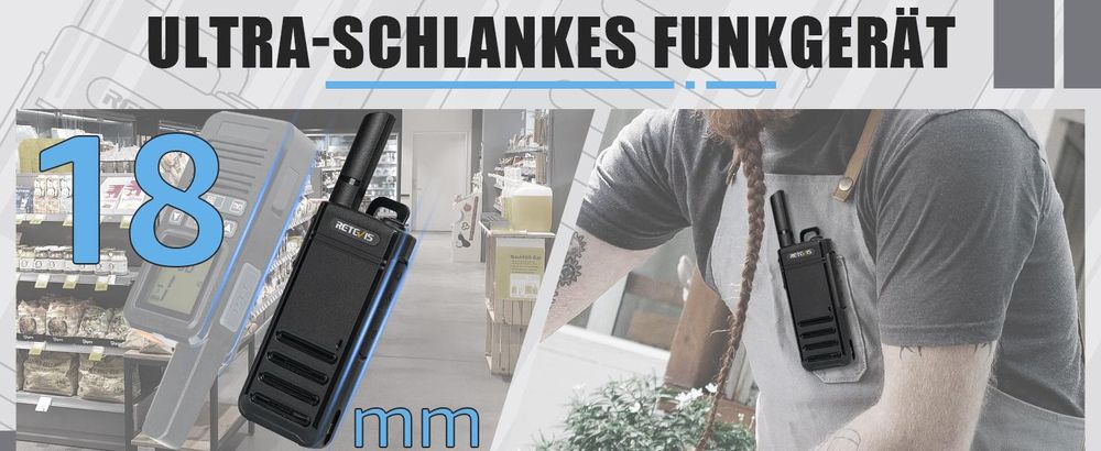 Retevis RB639P Funkgeräte mit Bluetooth-Headsets, ultraflaches Walkie Talkie, VOX, USB-C, PMR446, für Schule, Restaurant, Supermarkt