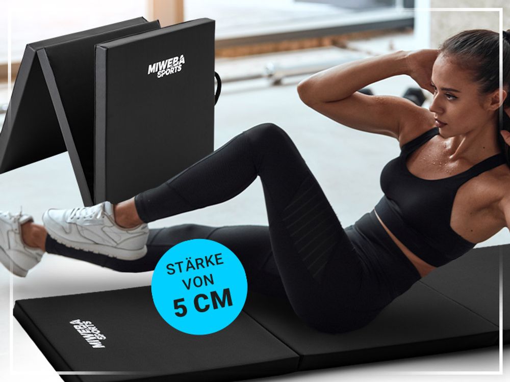 Miweba Sports Gymnastikmatte GM100 | Faltbar - Rutschfest - Trainingsmatte - Fitnessmatte für zuhause - Sport Turn Matte - Tragegriffe (Schwarz)