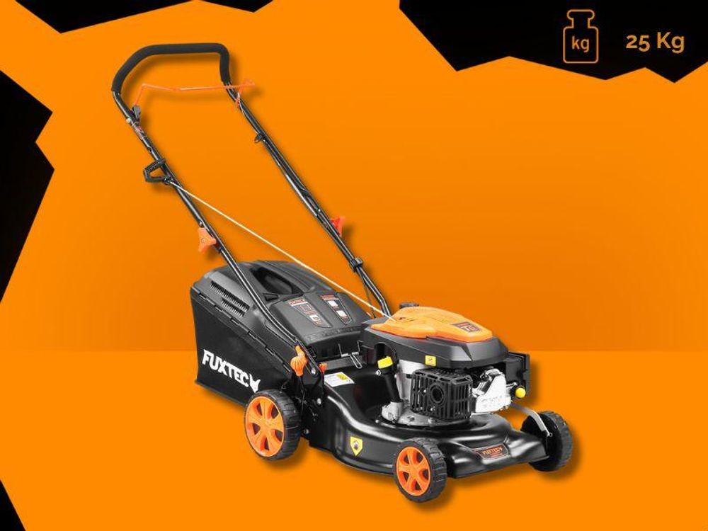 FUXTEC Benzin Rasenmäher FX-RM4346ECO - 146ccm | 43cm | 3,5PS Motormäher  | 40L Fangkorb| 25kg | 4-Takt | Heckauswurf |800ml Tankinhalt |bis 400m²