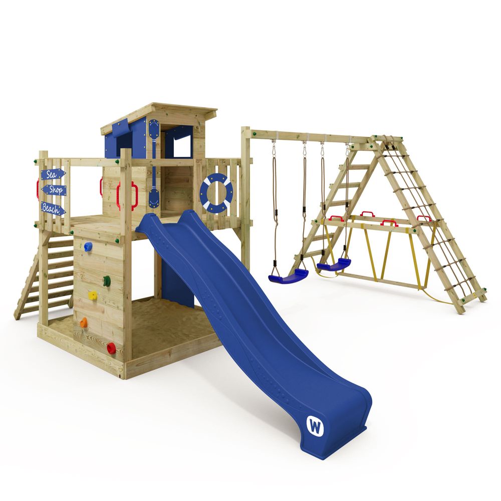 Kletterturm Wickey Smart Surf mit Rutsche und Kletteranbau in Blau