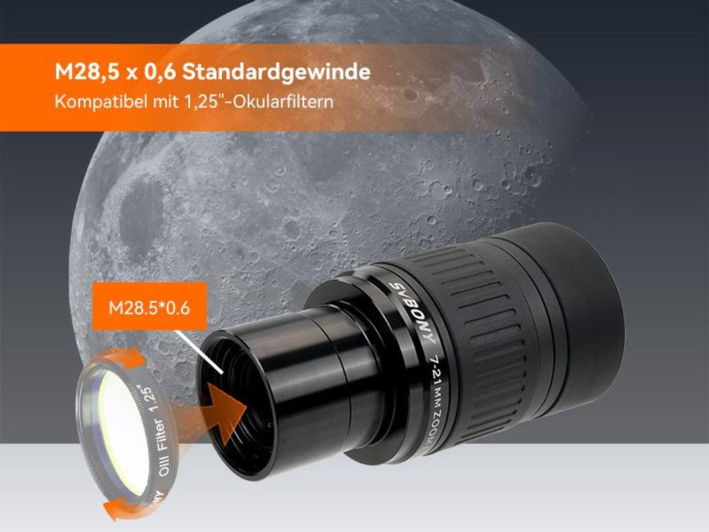 Svbony SV135 Zoom-Teleskop-Okular, 1,25 Zoll, 7–21 mm,60 Grad weites Sichtfeld,7 Elemente 4 Gruppen,Teleskop Zubehör für Planetenbeobachtungsteleskope