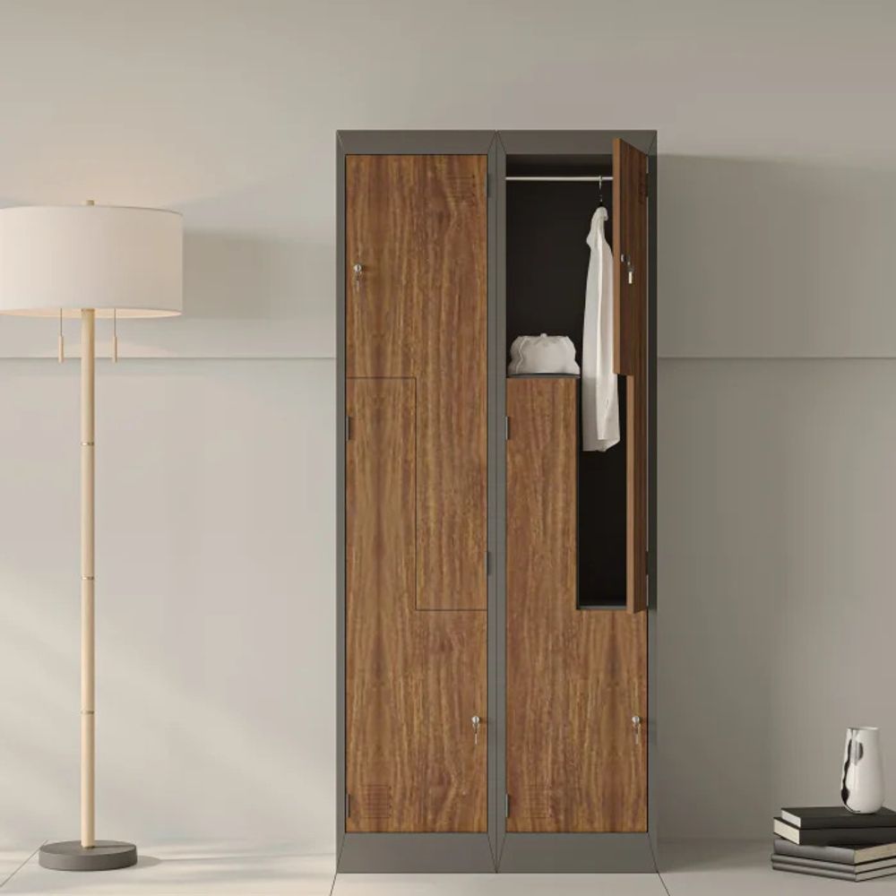Jan Nowak Umkleideschrank Z02 Spind mit 4 Abteilen Kleiderspind Metallschrank Flügeltür Lüftungsschlitzen Pulverbeschichtung 185 cm x 80 cm x 45 cm, Farbe: Anthrazit-Holzoptik