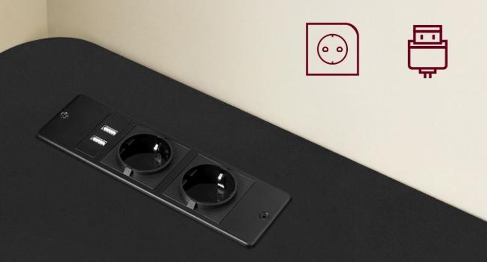 VASAGLE Höhenverstellbarer Schreibtisch, 160 cm, L-förm, Eckschreibtisch, 2 AC-Steckdosen, 2 USB-A-Anschlüsse, Ablage für Steckdosenleiste
