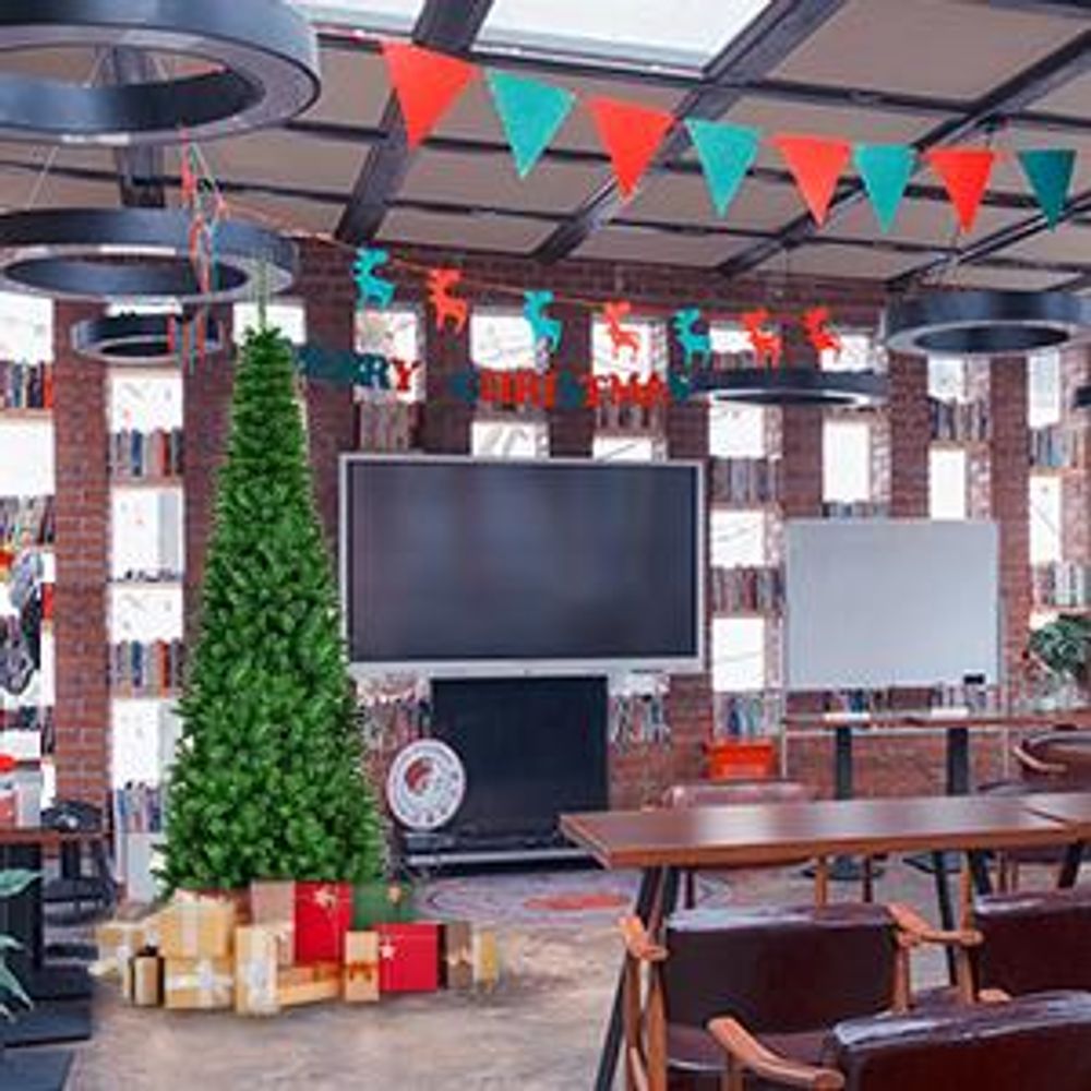 COSTWAY 200cm Bleistift Weihnachtsbaum mit warmweißen LED-Leuchten, künstlicher Tannenbaum mit Klappsystem und Metallständer, Christbaum PVC Nadeln, Kunstbaum Weihnachten Grün