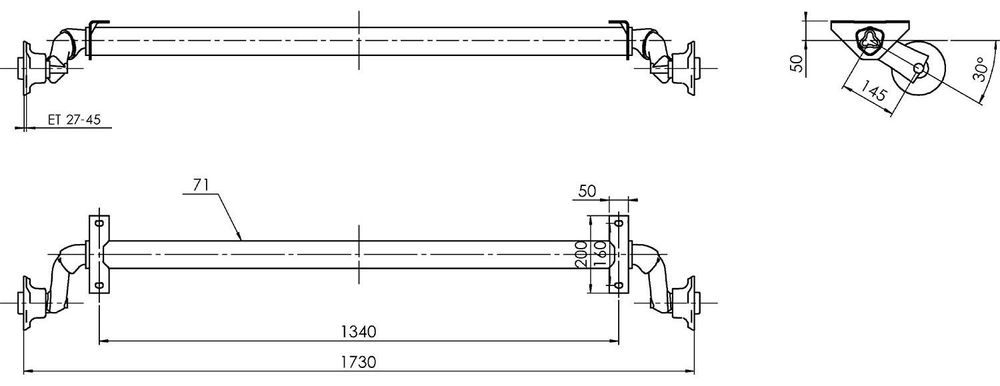 AL-KO ungebremste Achse 750 kg OPTIMA 1340 mm für leichte Anhänger