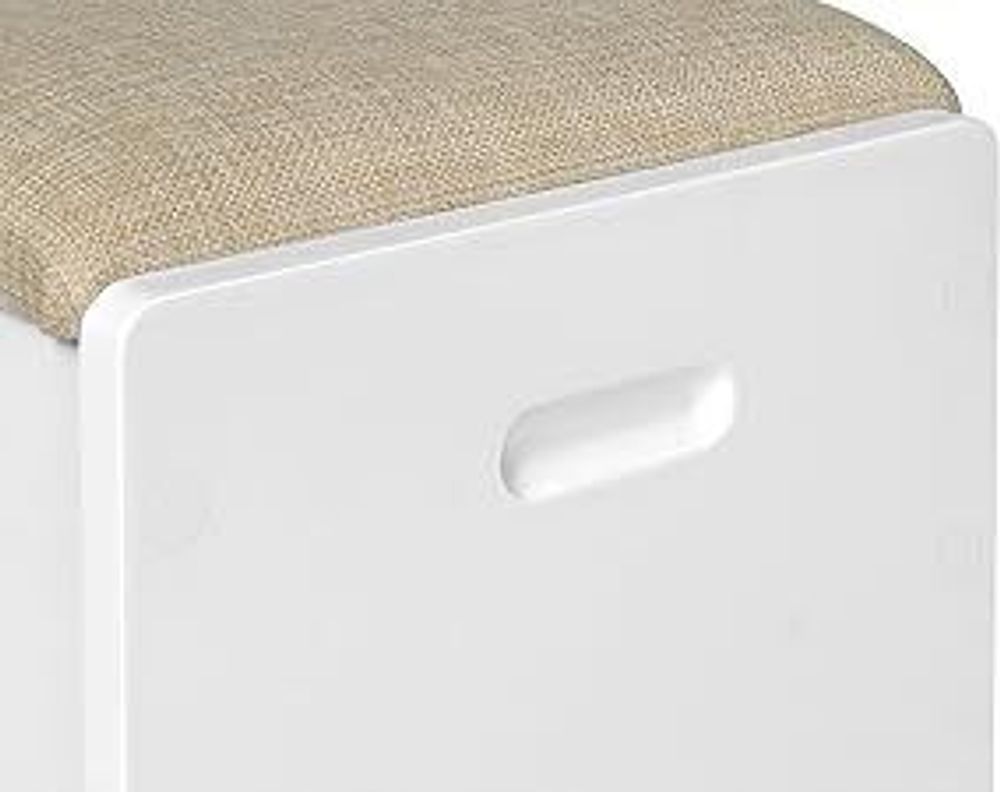 WOLTU Schminkhocker, Sitzhocker Hocker für Schminktisch, Polsterhocker mit Leinenbezug, aus Holz, Schminktischstuhl für Schlafzimmer, 150 kg belastbar, Weiß Beige