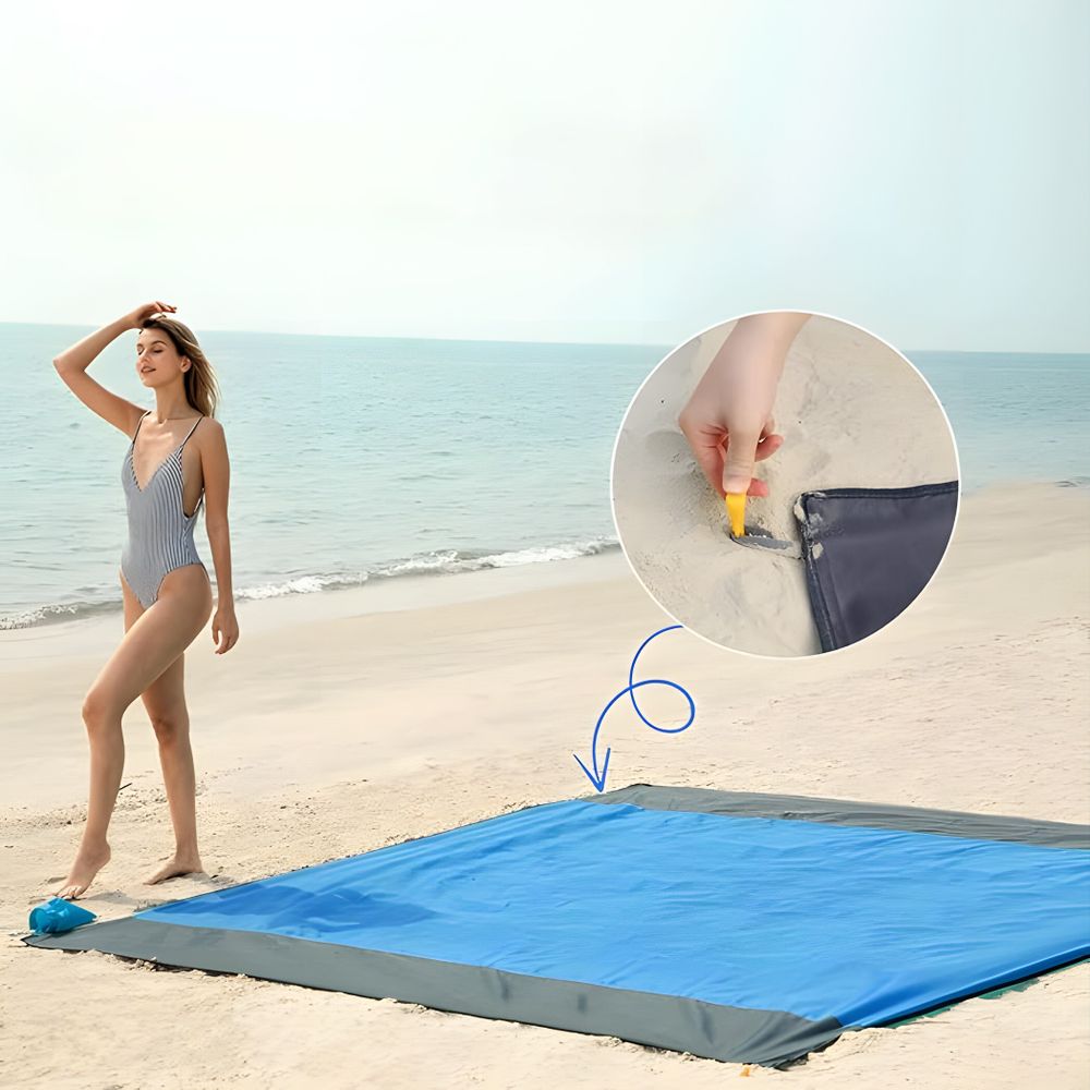 Stranddecke 200 x 200 2-6 Personen Wasserdichte Picknickdecke Sandabweisende Campingdecke XXL Ultraleicht Kompakt Nylon Matte Marine Grau Retoo